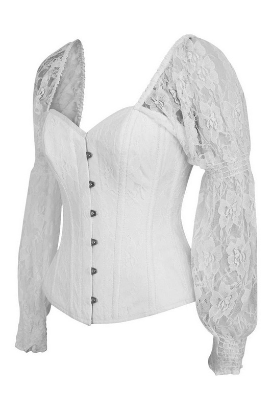 Plus Size Top Drawer White & White Lace Steel Boned Long Sleeve Corset image 1