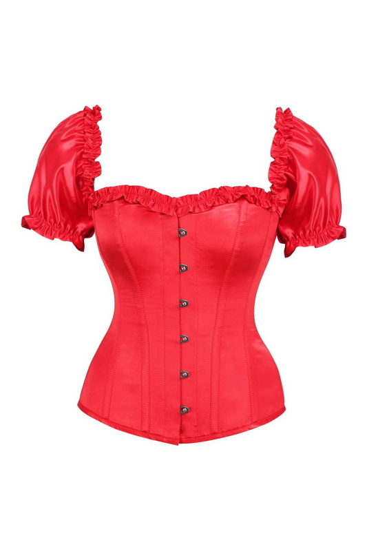 Plus Size Top Drawer Steel Boned Red Satin Cap Sleeve Overbust Corset image 1