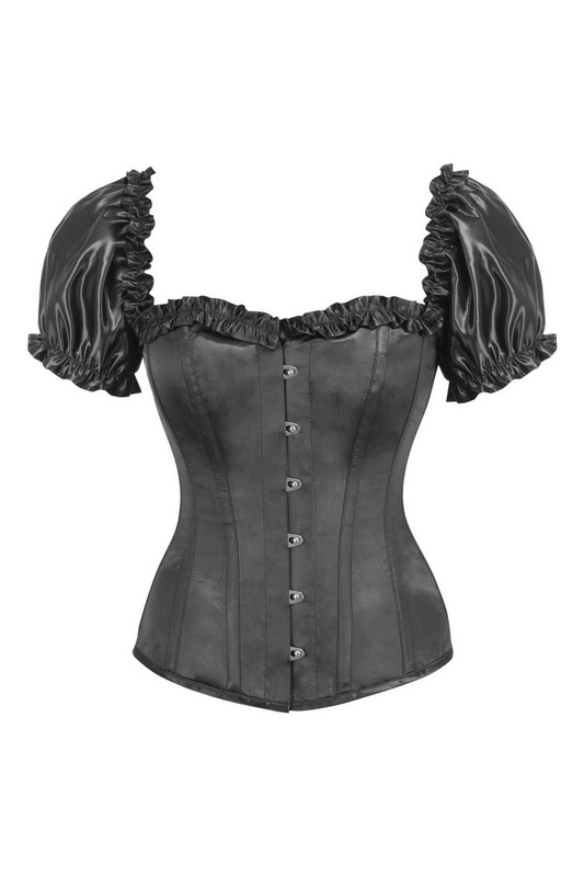 Top Drawer Steel Boned Black Satin Cap Sleeve Overbust Corset