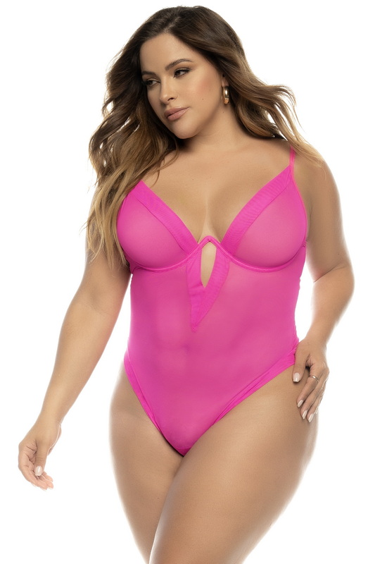 Plus Size Hot Pink Radiance Plunge Front Lingerie Teddy image 1