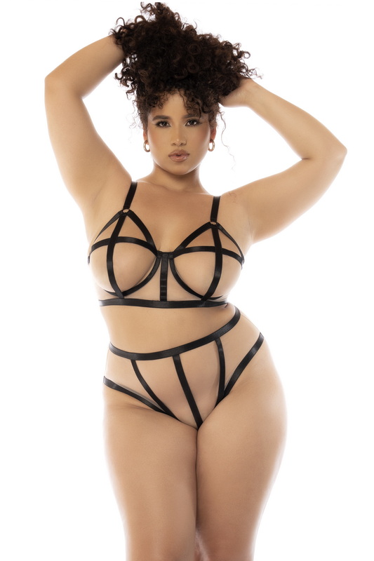 Plus Size Exposed Nude Illusion Lingerie Bra Set image 1
