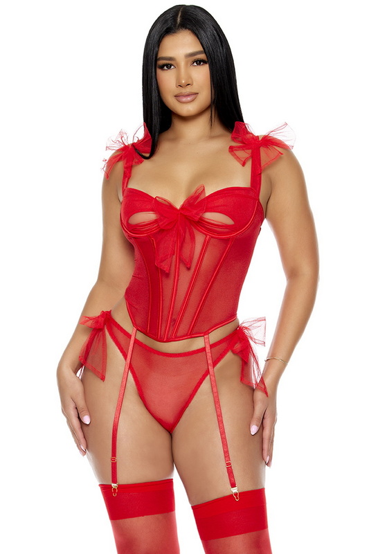 Unwrap Me Red Mesh Bow Bustier