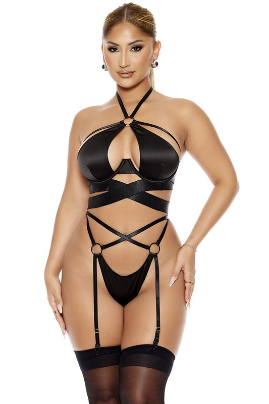 Soft Life Black Satin Criss Cross Lingerie Bra Set