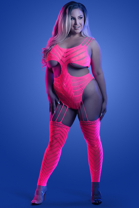Plus Size Neon Pink Vibrant Desire Cutout Bodystocking