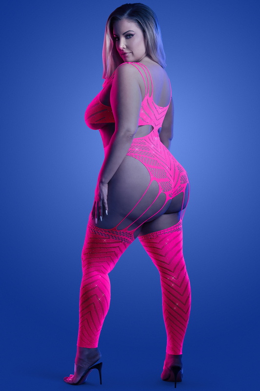 Plus Size Neon Pink Vibrant Desire Cutout Bodystocking image 1