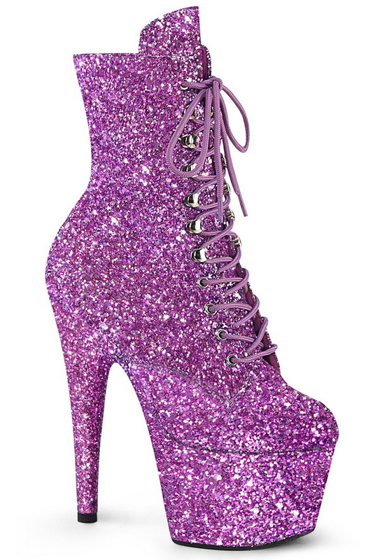 7" Heel Lavender Glitter Lace-Up Front Ankle Boots