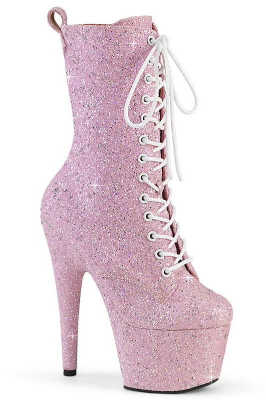 Baby Pink 7" Glitter Lace Up Ankle Boot