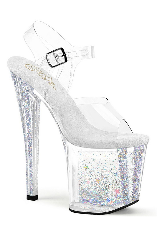 Clear 8" Floating Glitter Ankle Strap Sandal