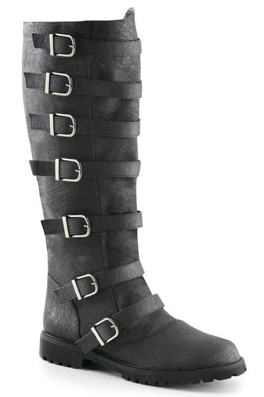 Men's Black Distressed Buckle Front Boot