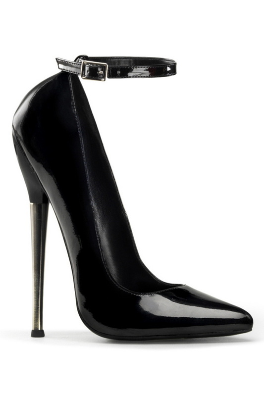 Black Patent 6 1/4" Ankle Strap Pump