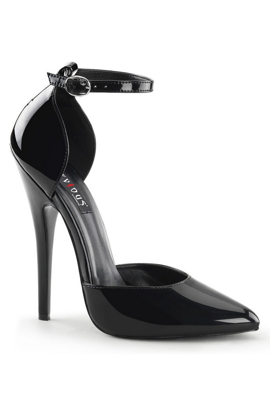 Black Patent 6" Closed Toe Ankle Strap Heel