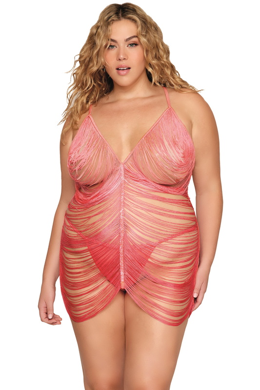 Plus Size Pink Ombré Fringe Lingerie Chemise image 1