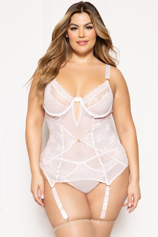 Plus Size Chic Yet Sexy Ditsy Blush Floral Lace Lingerie Chemise