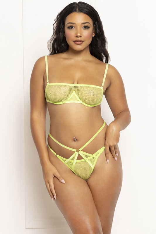 Tasteful Fishnet Lime Lingerie Bra Set