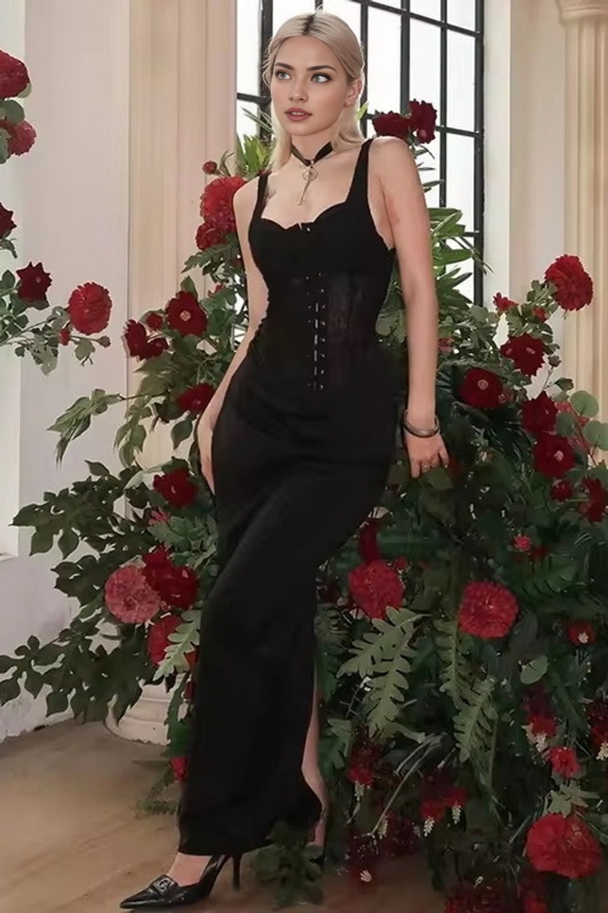 Black Vamp Corset Front Sleeveless Dress