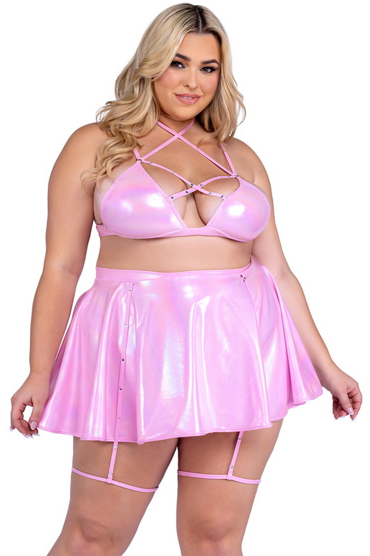 Plus Size Keep It Sexy Pink Metallic Criss-Cross Rhinestone Top