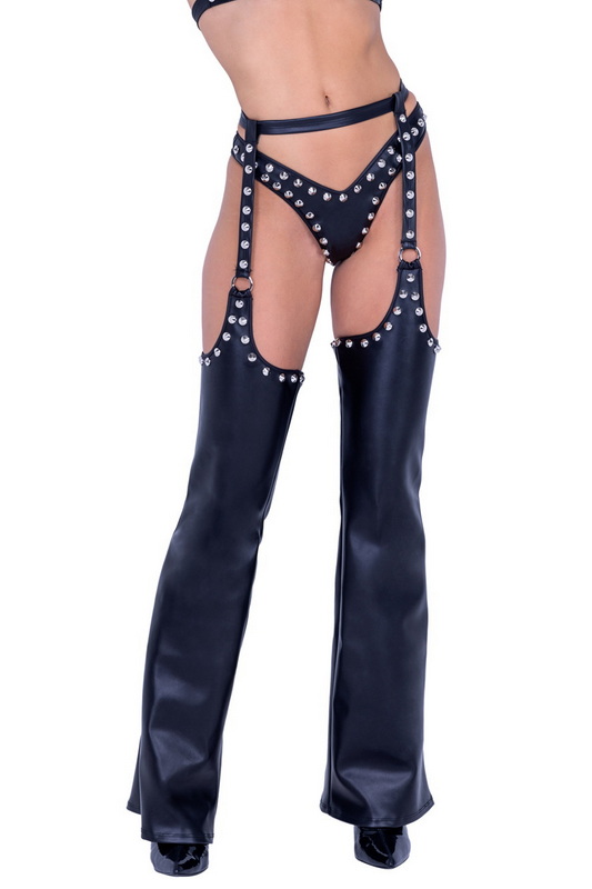 Mature Black Faux Leather Studded Chaps