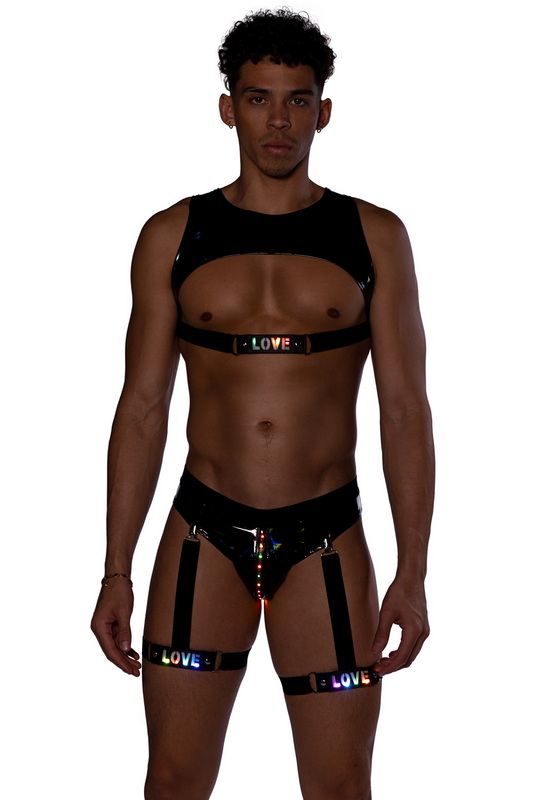 Provocative Black Vinyl Light Up Crop Top image 2