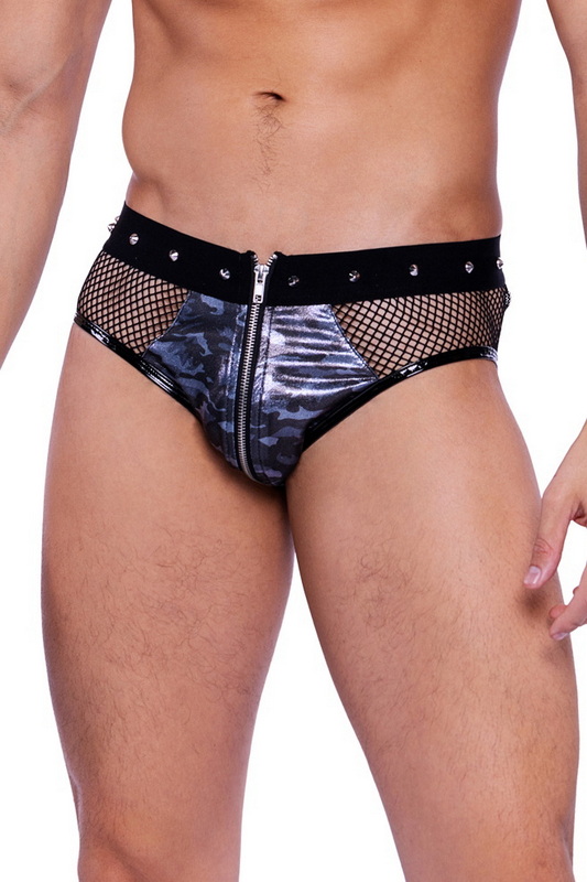 Secretive & Sensual Shimmer Camouflage Fishnet Zip Up Briefs