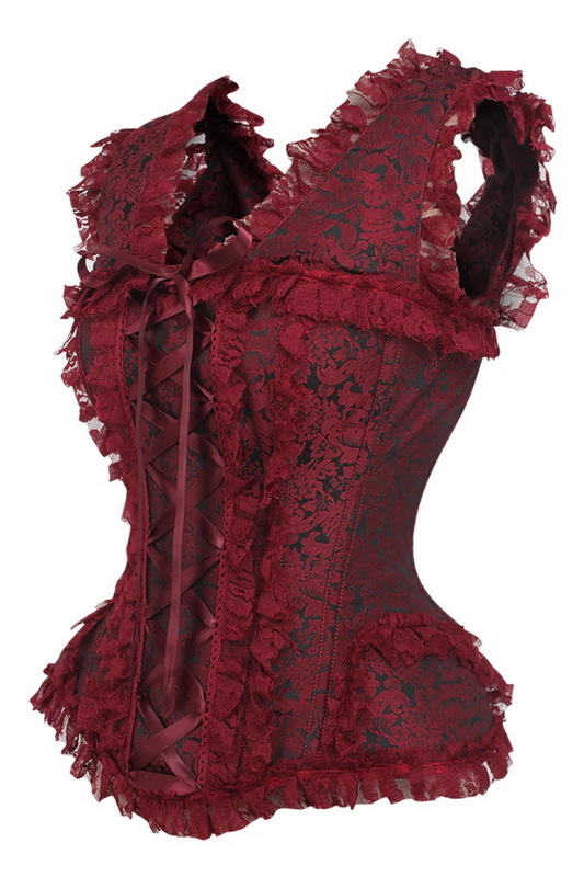 Plus Size Top Drawer Red Brocade & Lace Steel Boned Corset image 1