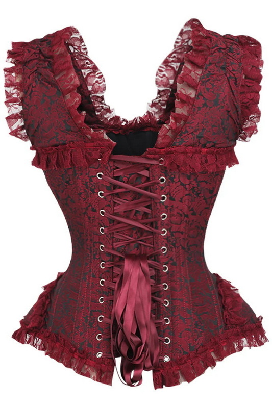 Plus Size Top Drawer Red Brocade & Lace Steel Boned Corset image 2