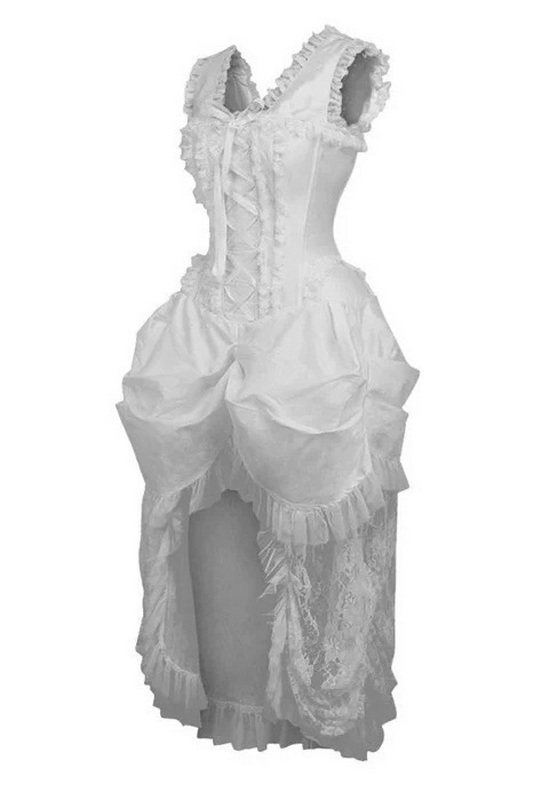 Top Drawer Steel Boned White Lace Victorian Bustle Corset Dress image 1