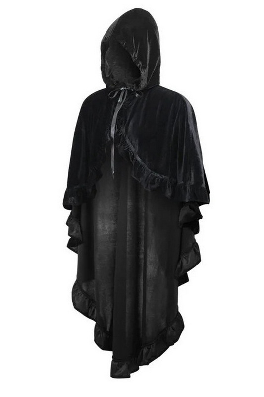 Black Velvet Hooded Ruffle Cape image 1