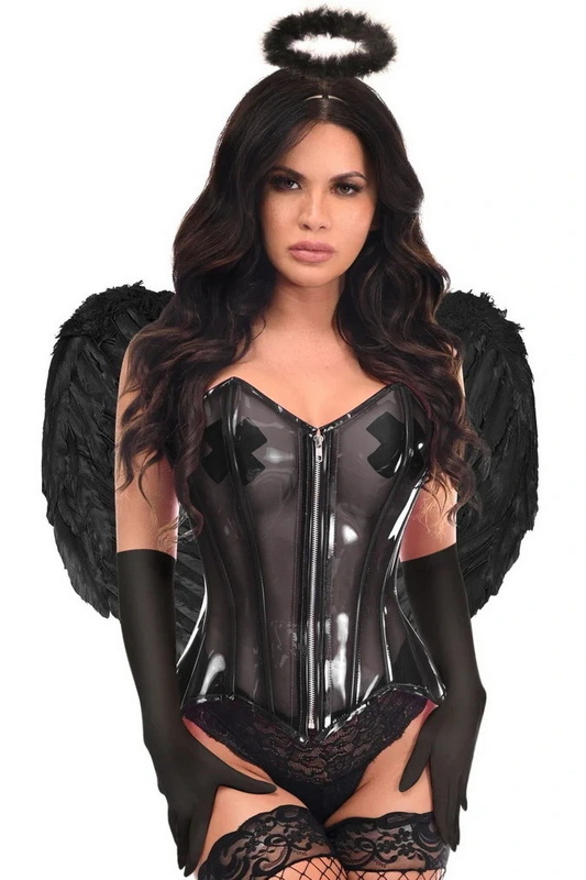 Plus Size Lavish Clear Black Dark Angel Corset Costume
