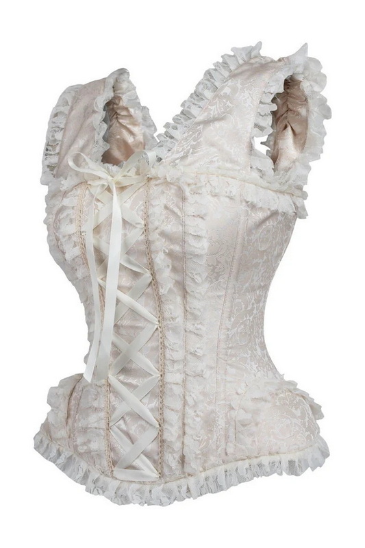 Top Drawer Ivory Brocade & Lace Steel Boned Corset image 1