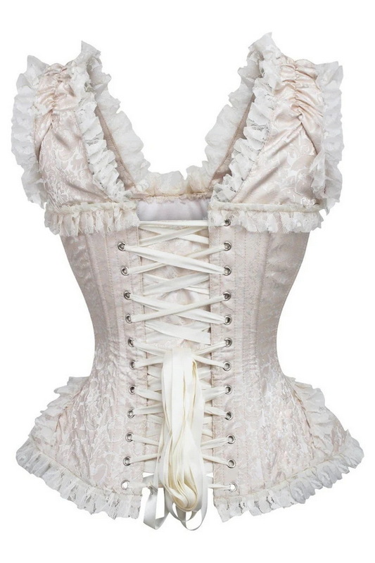 Plus Size Top Drawer Ivory Brocade & Lace Steel Boned Corset image 2