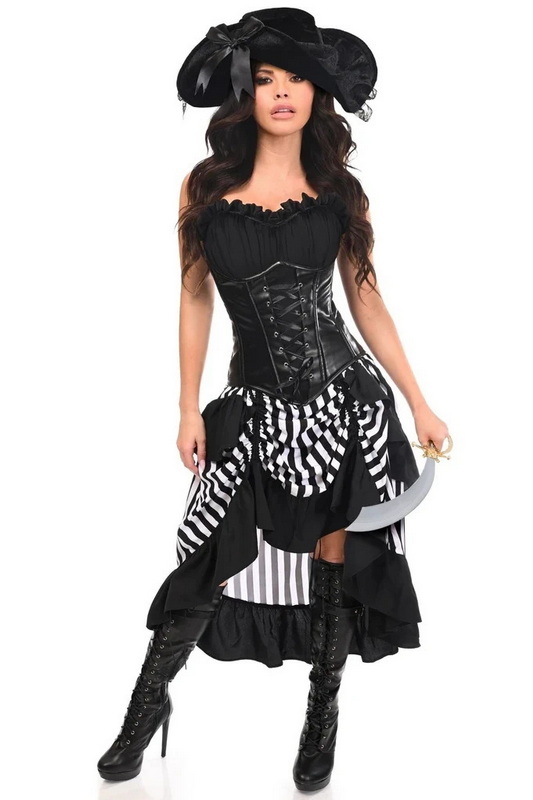 Top Drawer Black & White Premium Pirate Corset Halloween Costume