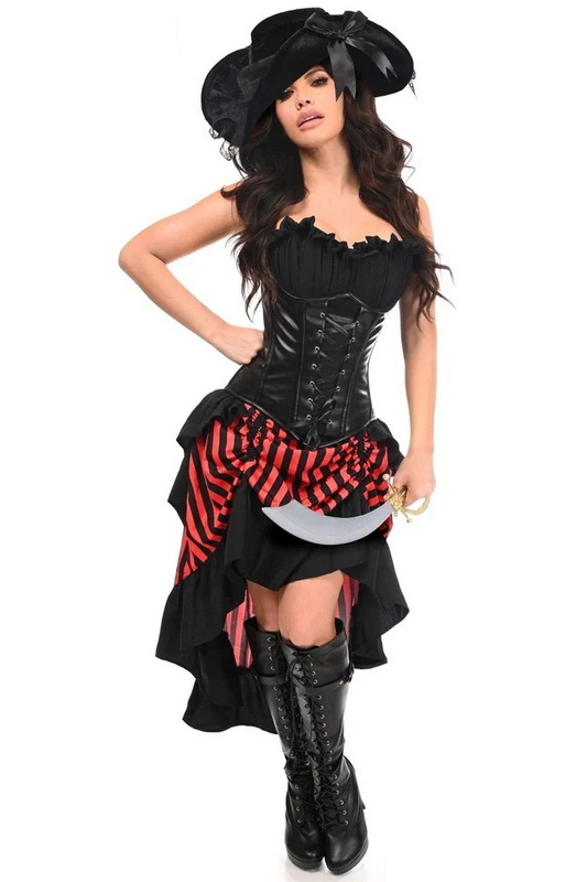 Top Drawer Black & Red Premium Pirate Corset Halloween Costume