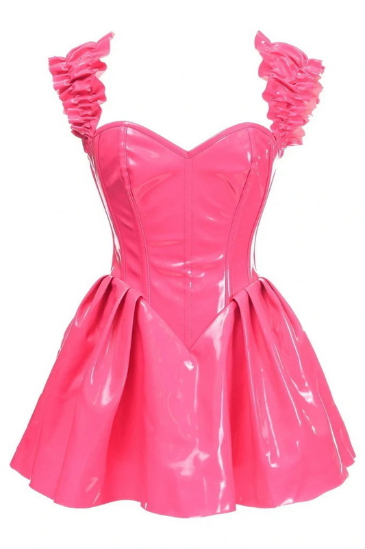 Plus Size Top Drawer Hot Pink Patent PVC Vinyl Corset Dress