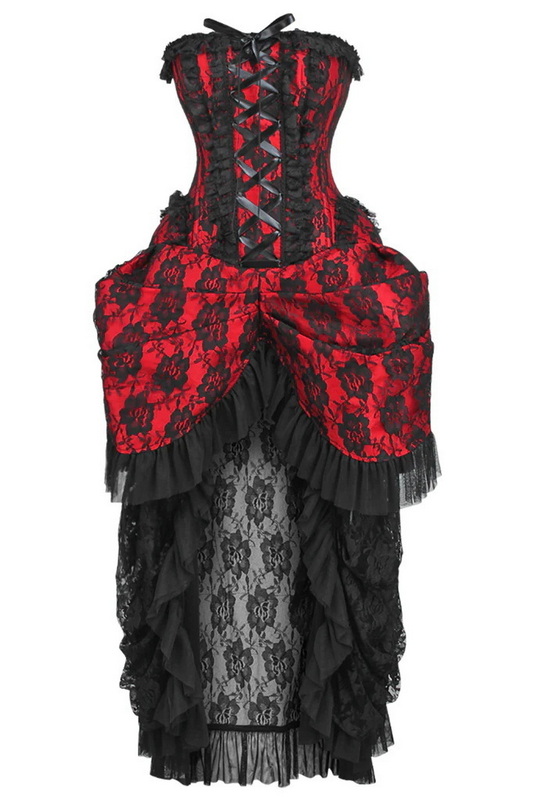 Top Drawer Red & Black Strapless Bustle Corset Dress