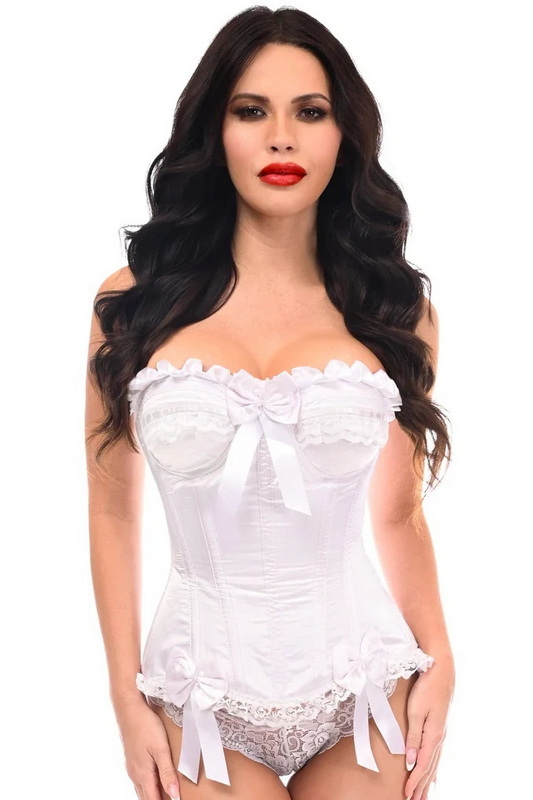 Top Drawer White Satin Steel Boned Burlesque Corset image 2