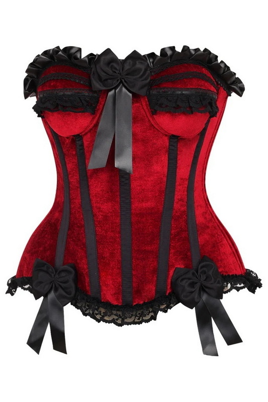 Plus Size Top Drawer Red Velvet Steel Boned Burlesque Corset image 2