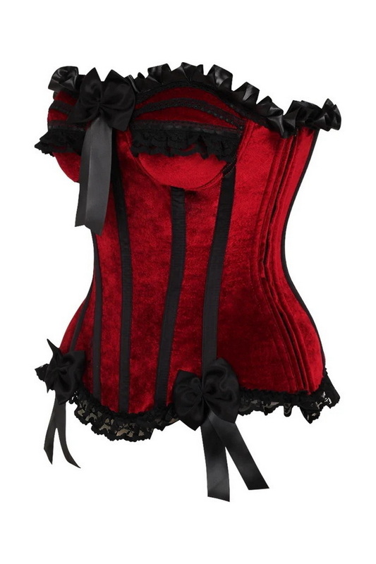 Plus Size Top Drawer Red Velvet Steel Boned Burlesque Corset image 3