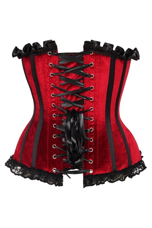 Plus Size Top Drawer Red Velvet Steel Boned Burlesque Corset image 4