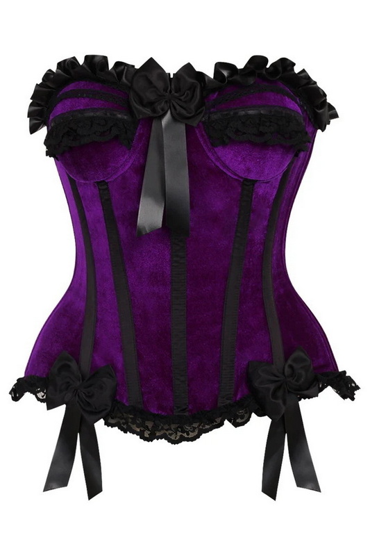 Plus Size Top Drawer Purple Velvet Steel Boned Burlesque Corset image 2