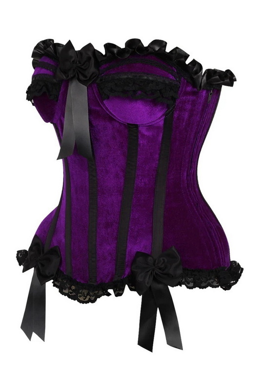 Plus Size Top Drawer Purple Velvet Steel Boned Burlesque Corset image 3