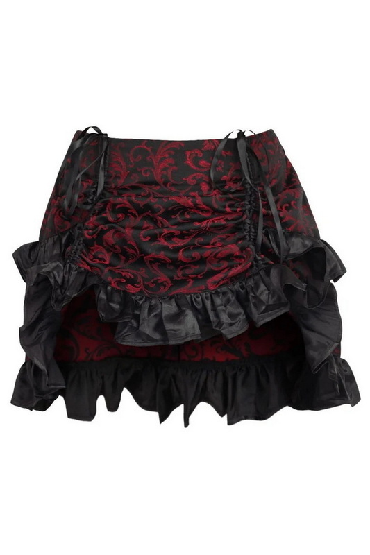 Plus Size Red & Black Brocade Ruched Bustle Skirt