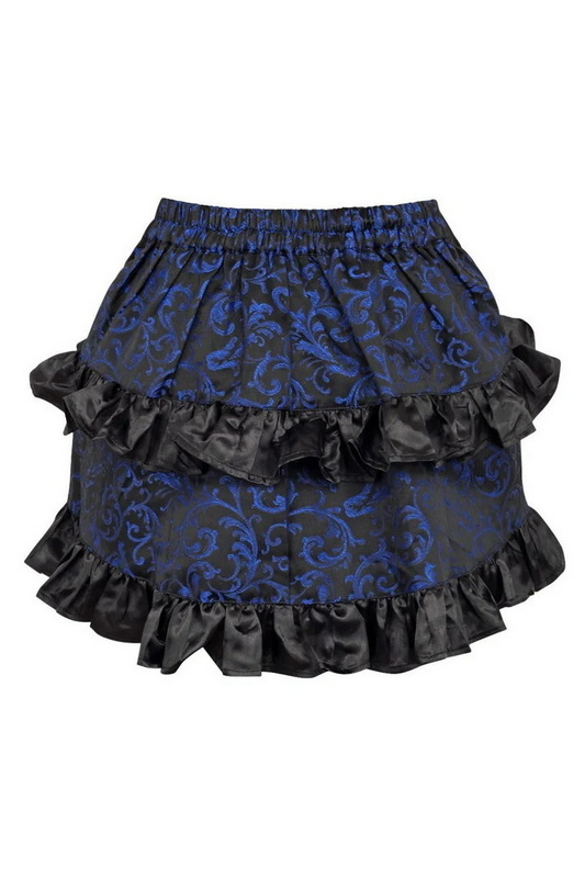 Blue & Black Brocade Ruched Bustle Skirt image 2
