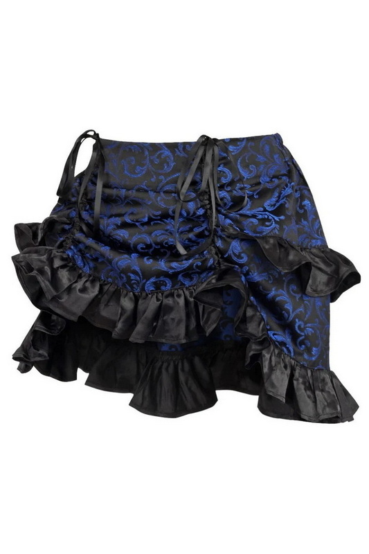Plus Size Blue & Black Brocade Ruched Bustle Skirt image 1