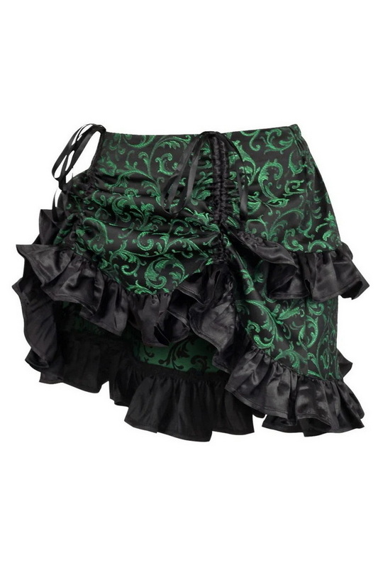 Green & Black Brocade Ruched Bustle Skirt image 1