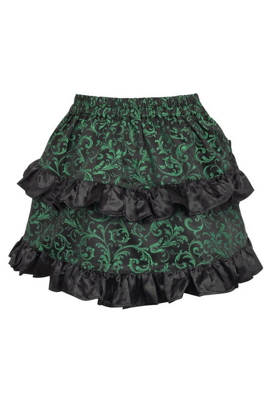 Green & Black Brocade Ruched Bustle Skirt image 2