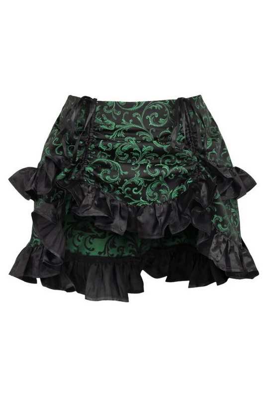 Plus Size Green & Black Brocade Ruched Bustle Skirt