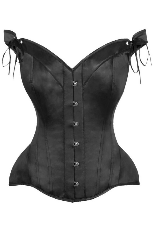 Plus Size Top Drawer Black Satin Steel Boned Corset & Straps image 2