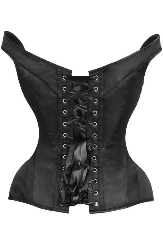 Plus Size Top Drawer Black Satin Steel Boned Corset & Straps image 4