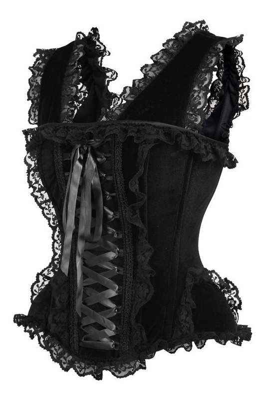 Plus Size Top Drawer Black Velvet & Lace Steel Boned Corset image 1
