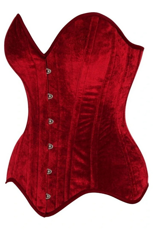 Plus Size Top Drawer Dark Red Velvet Steel Boned Overbust Corset image 3